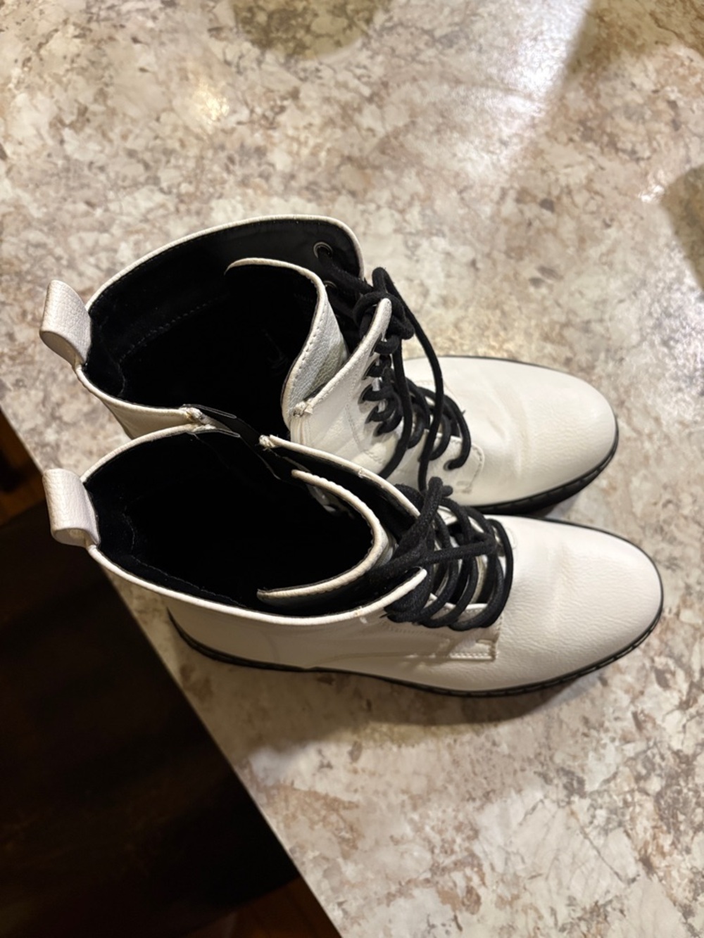 Women's White Platform Lace-Up Combat Boot with Black Sole - Picture 4 of 5